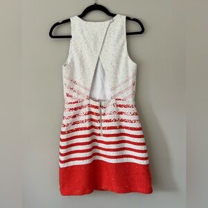 Milly Open-back White/Coral  Striped Dress